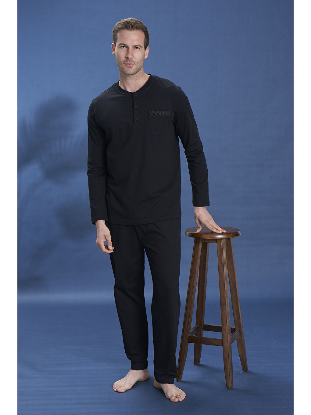 Erkek Penye Uzun Kol Pijama Takımı 2106 Siyah06-1