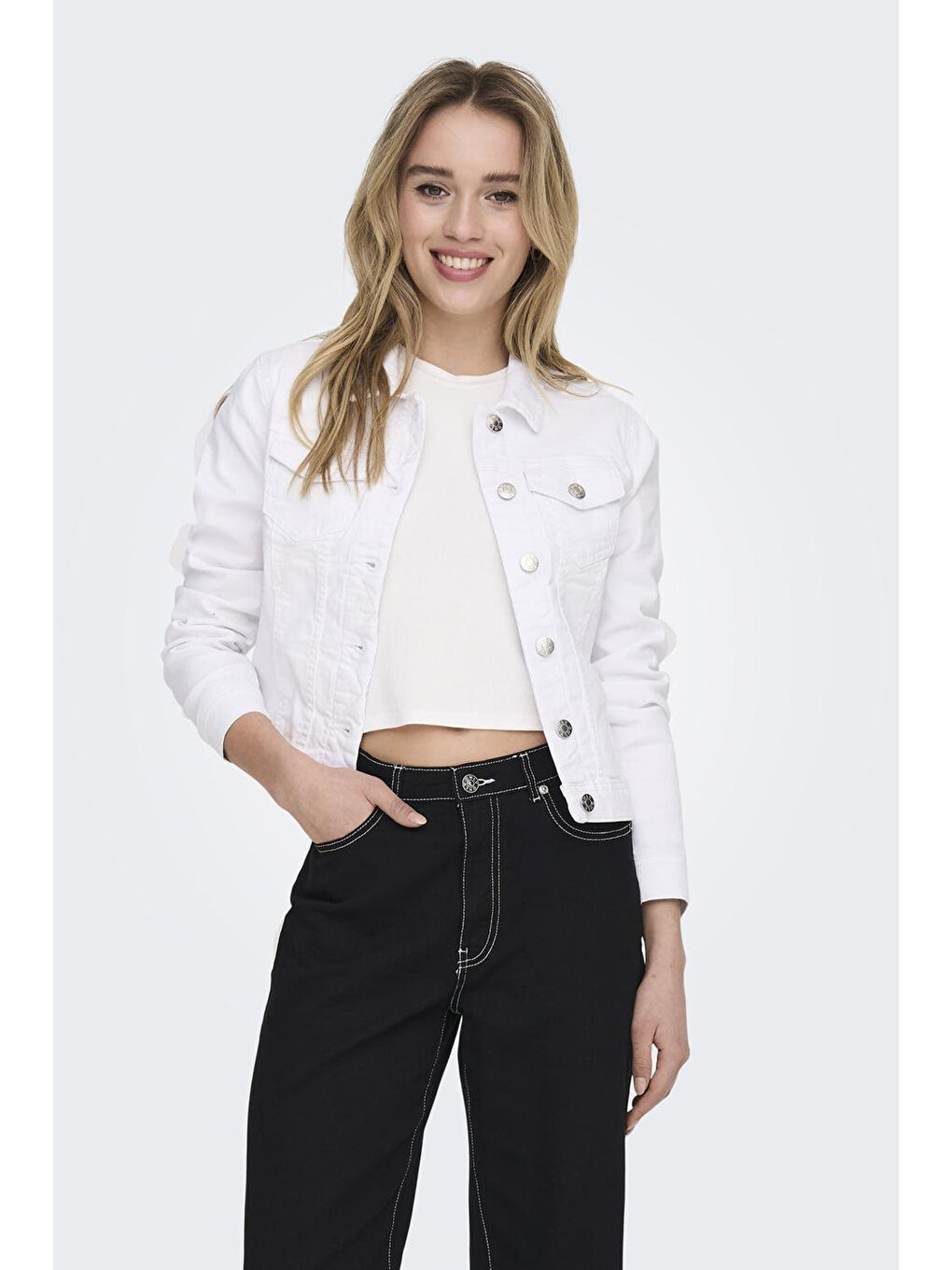 Beyaz Onlwonder Pamuklu Regular Fit Kadın Jean Ceket 115243147
