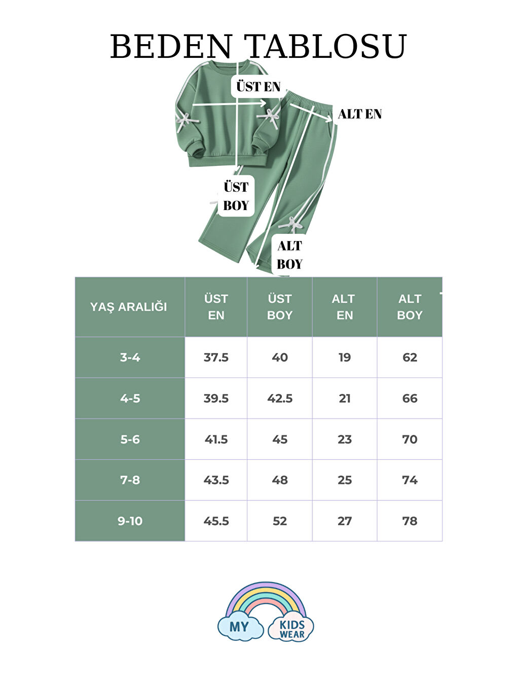 Yeşil Kız Çocuk Çift Şerit Kurdele Üç İplik Eşofman Takımı 3-10 Yaş 12333-3