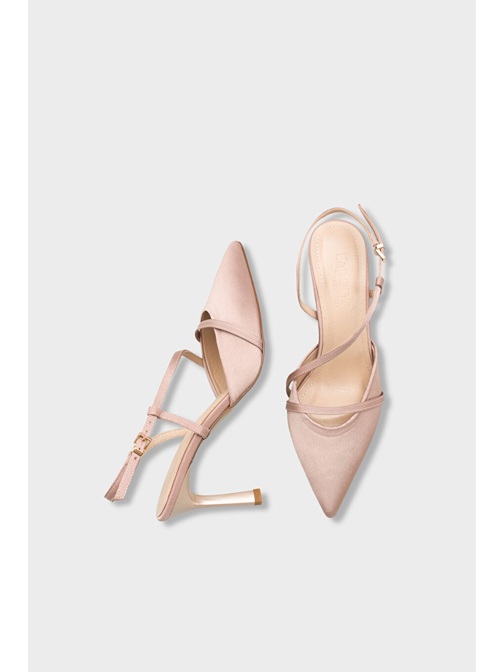 Bej Jodee Hakiki Deri Astarlı Sivri Burunlu Orta Topuklu Saten Arkası Açık Kadın Ayakkabı-4