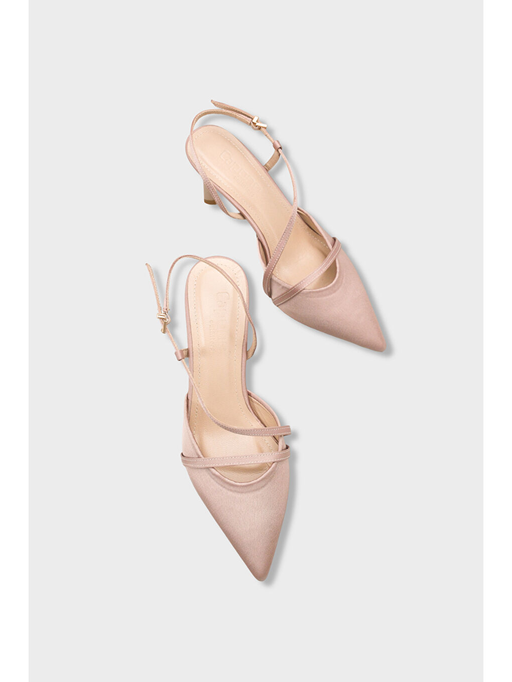 Bej Jodee Hakiki Deri Astarlı Sivri Burunlu Orta Topuklu Saten Arkası Açık Kadın Ayakkabı-5