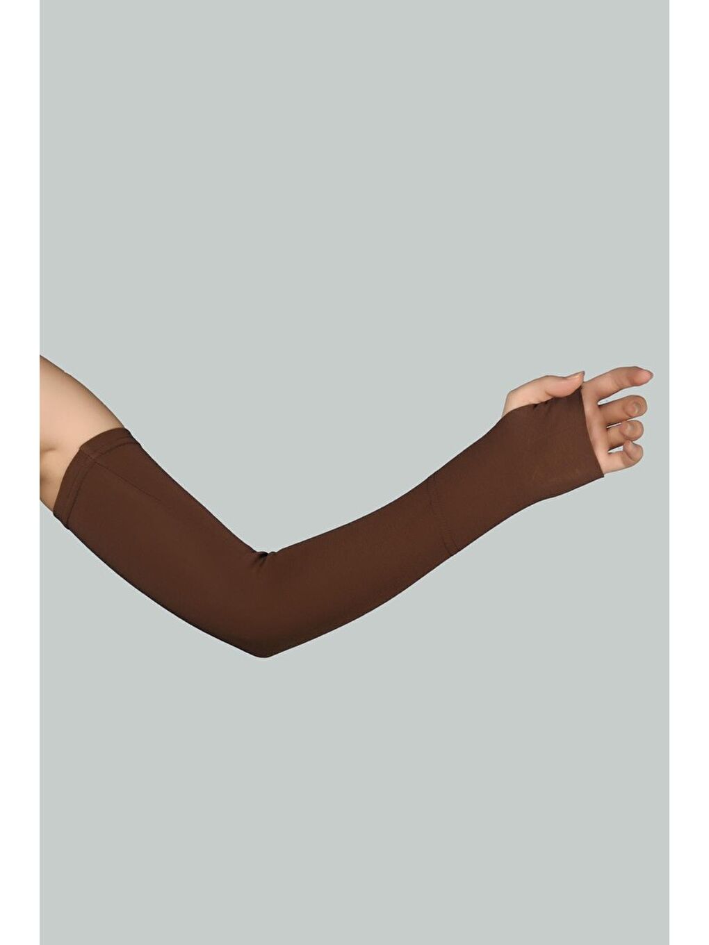 Kahverengi Kesik Parmak Geçmeli Penye Tesettür Kolluk-1