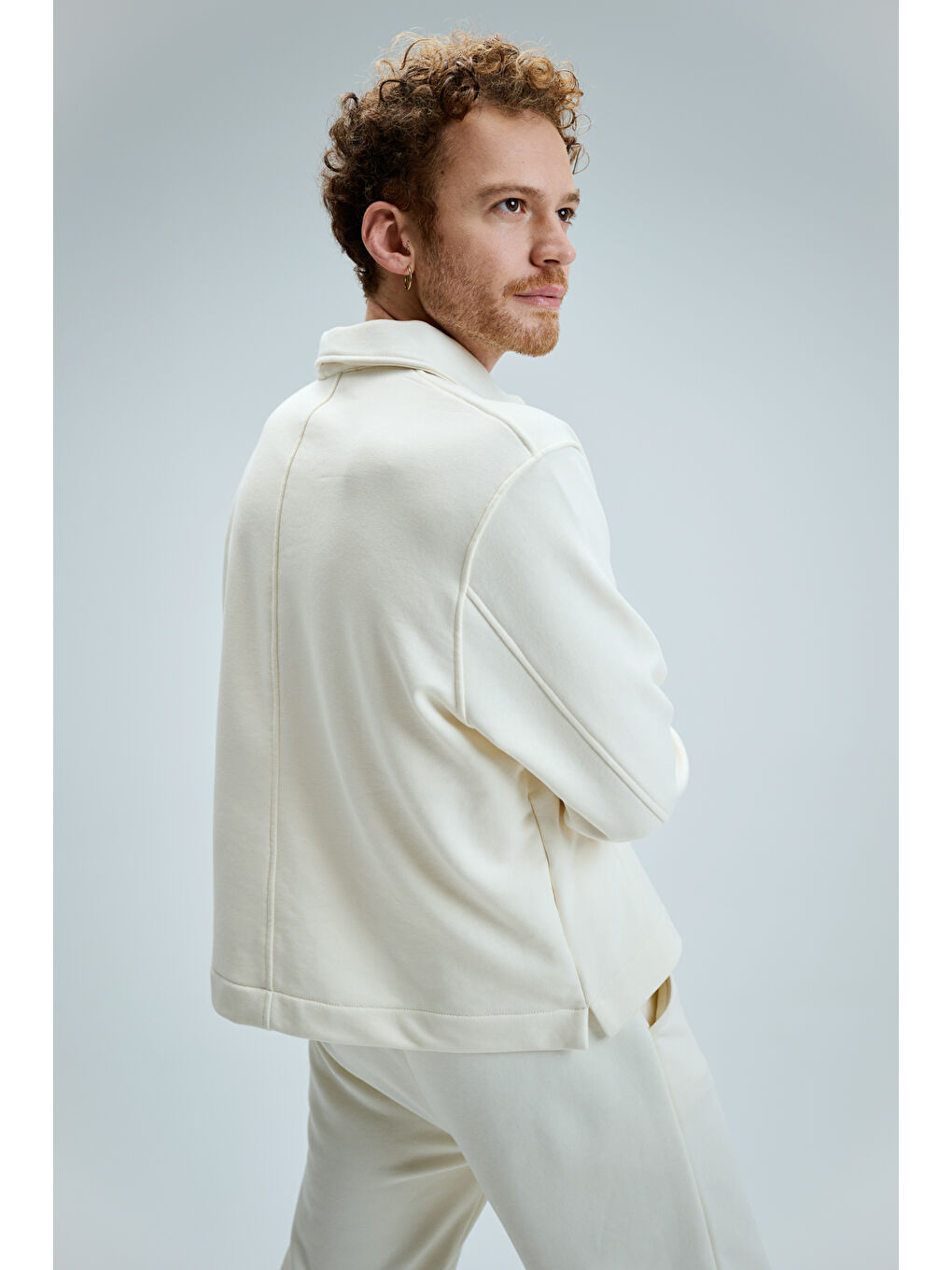 Ekru Erkek Timeless Polo Yaka Krem Sweatshirt-1