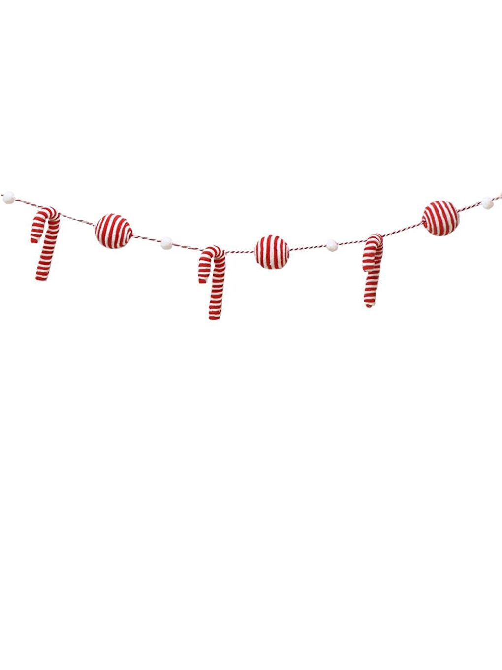 Yılbaşı Dekor Süsleri Baston Şeker Top Figürlü Garland Kırmızı Beyaz 180 cm-1