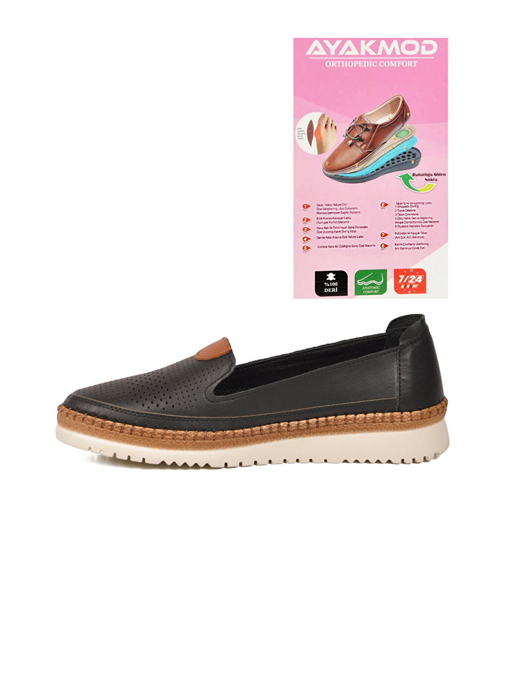 Siyah Hakiki Deri Ortopedik Kadın Casual Ayakkabı 700 Z-3