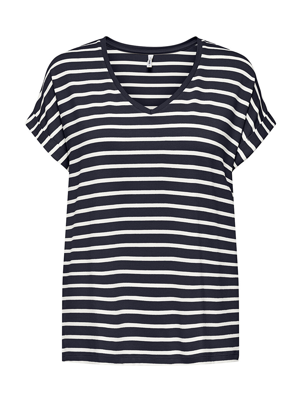 Beyaz Onlmoster Çizgili Relaxed Fit V Yaka T Shirt 15319825-2