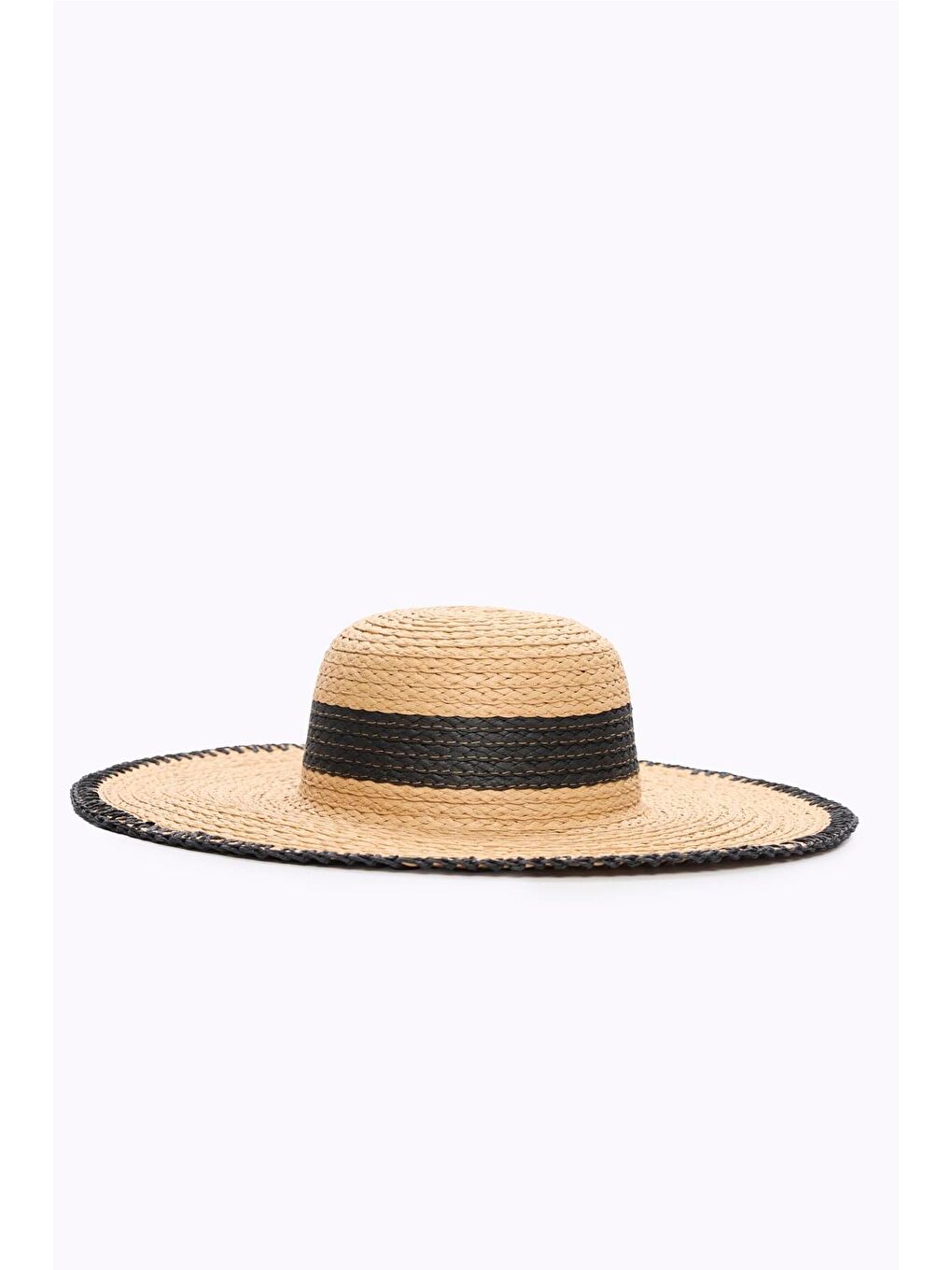 Şerit Detaylı Bej Hasır Plaj Şapkası 2042