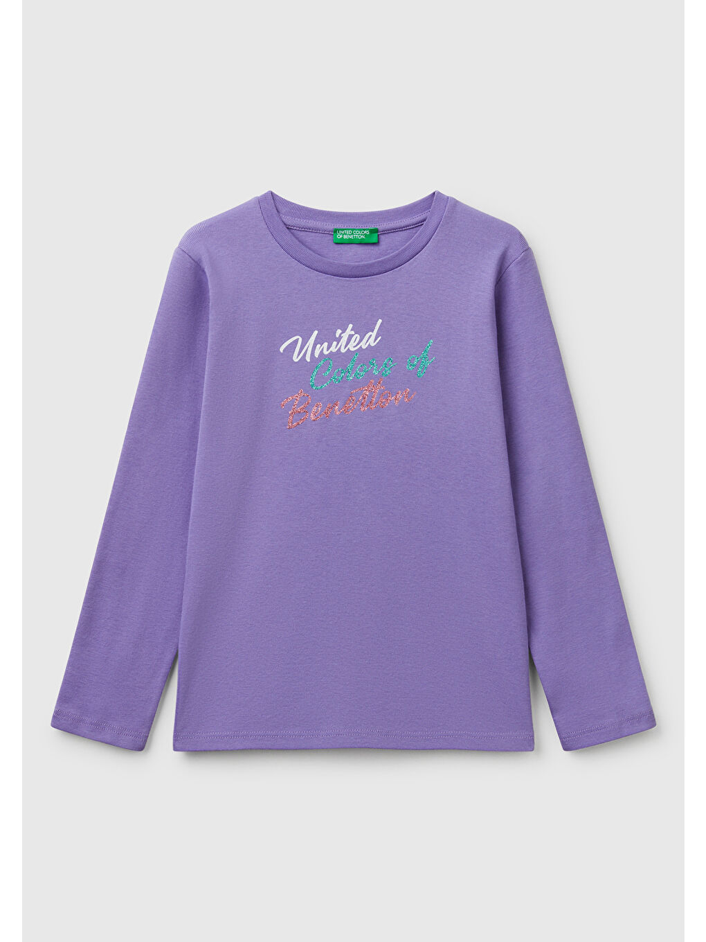 Kız Çocuk Mor Simli Benetton Logo Baskılı Tişört