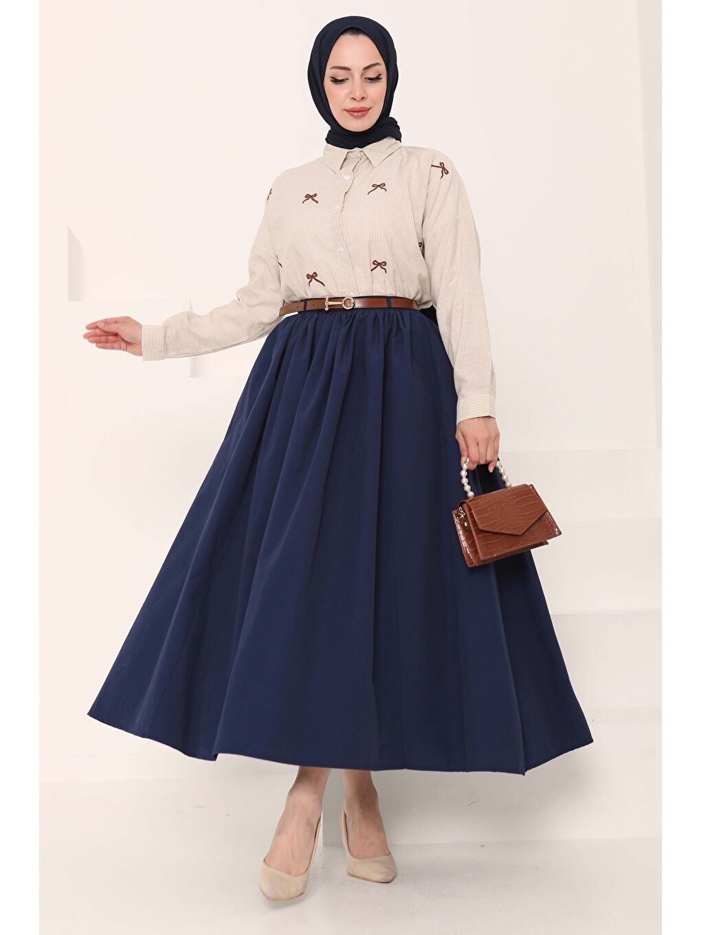 Kemerli Etek Lacivert - 27014