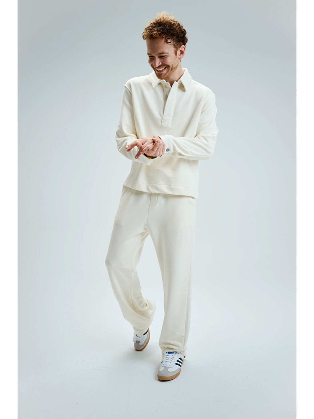 Ekru Erkek Timeless Polo Yaka Krem Sweatshirt-2