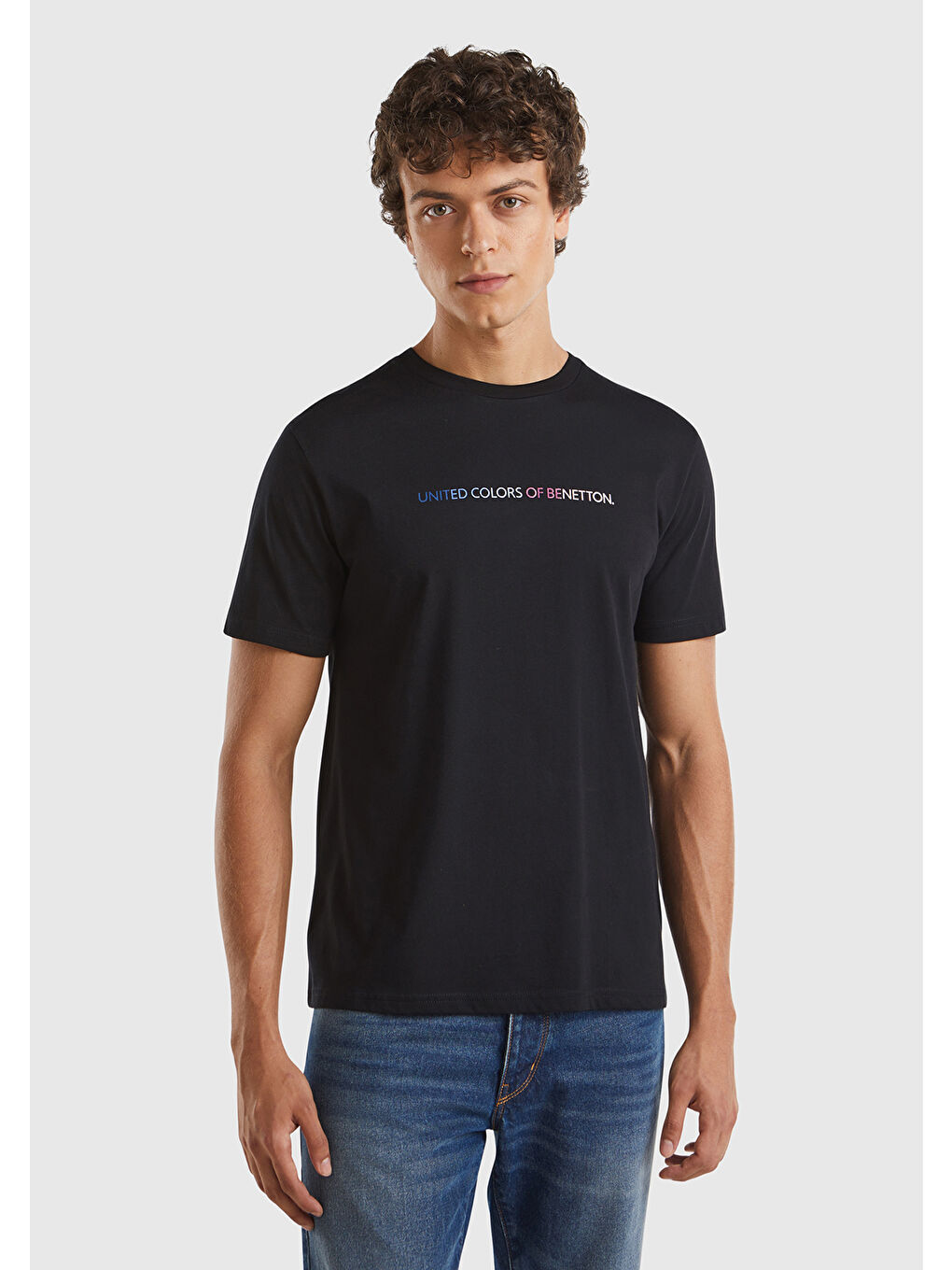 United Colors Of Benetton Erkek Siyah %100 Pamuk Baskılı Kısa Kollu Yuvarlak Yaka T-Shirt