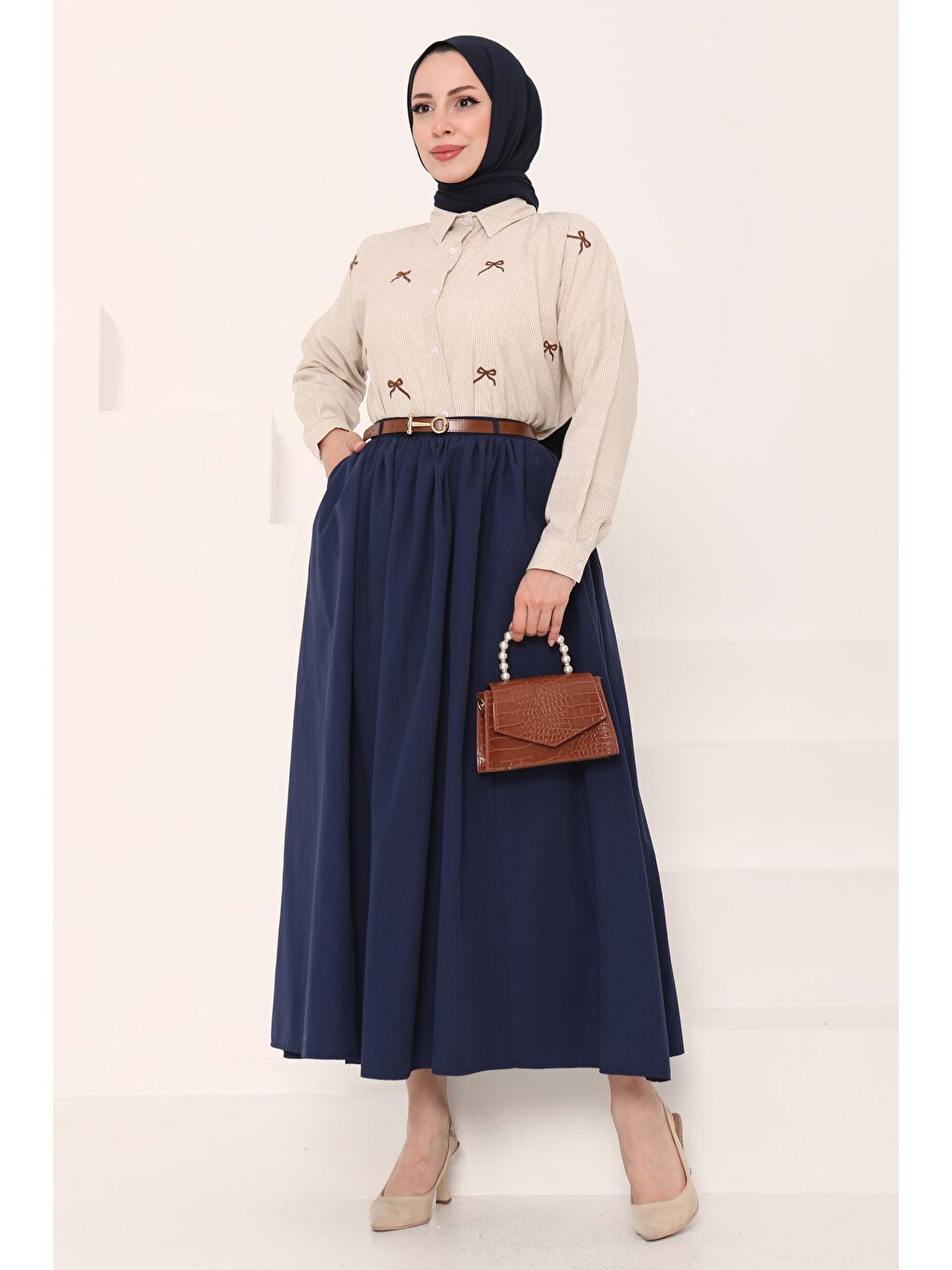 Kemerli Etek Lacivert - 27014-2