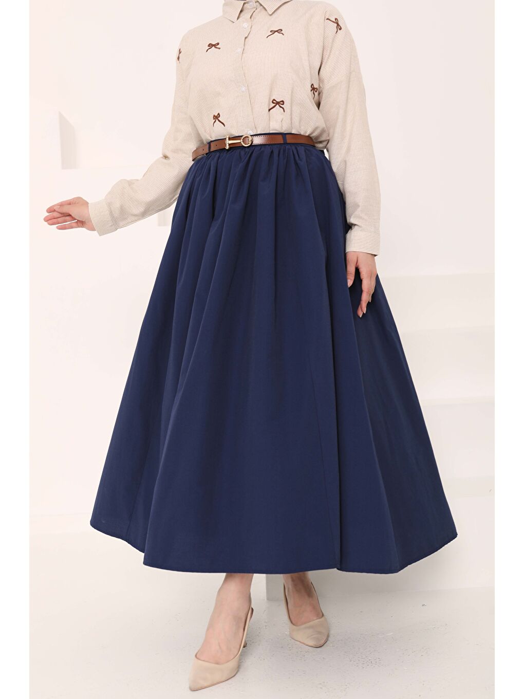 Kemerli Etek Lacivert - 27014-4