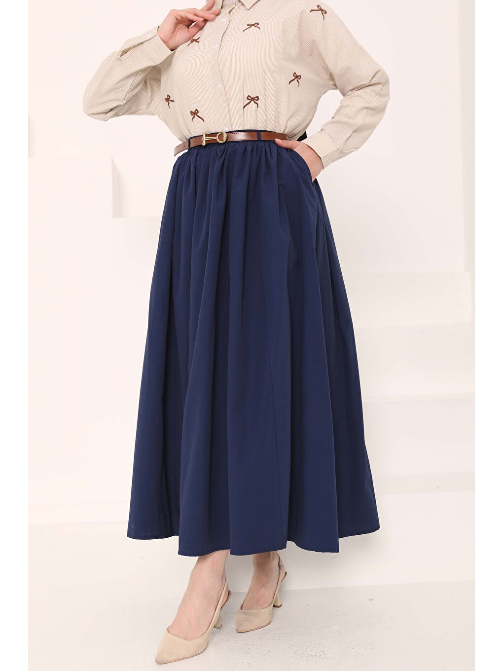 Kemerli Etek Lacivert - 27014-5