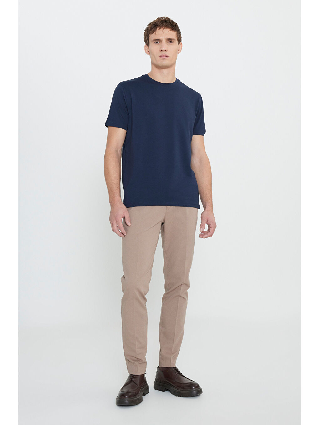 Erkek Lacivert Standart Fit Normal Kesim Bisiklet Yaka Pamuklu Tişört-1