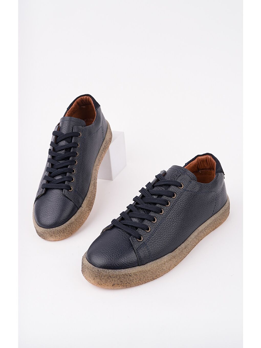 Lacivert THOMAS Bağcıklı Hakiki Deri Erkek Günlük Sneaker Spor Ayakkabı-1