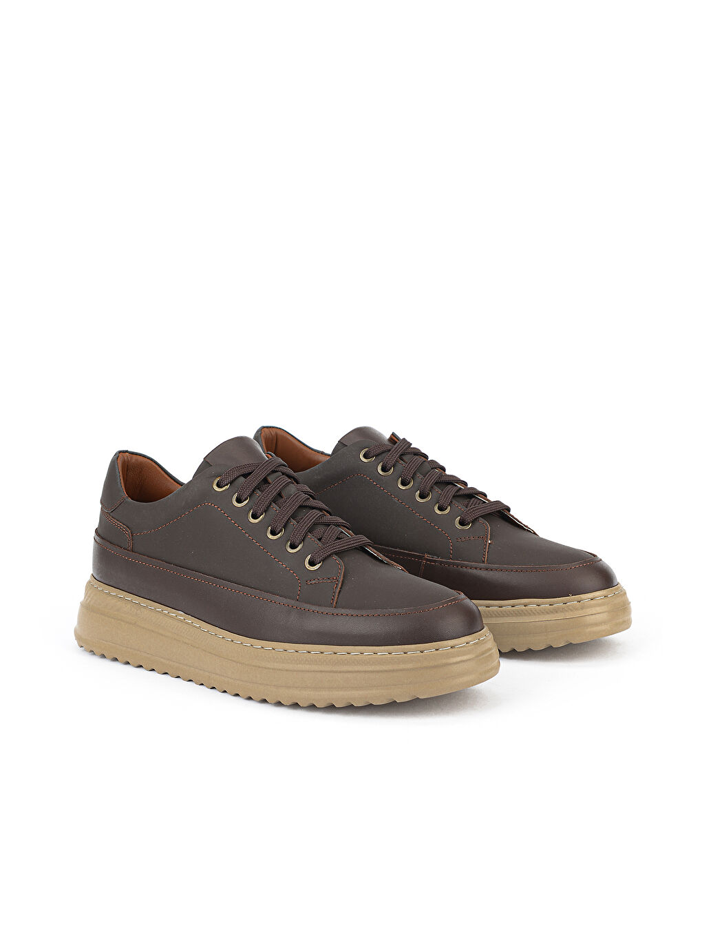 Kahverengi Erkek Hakiki Deri Günlük Sneaker 161983Z4022 Kahve-1