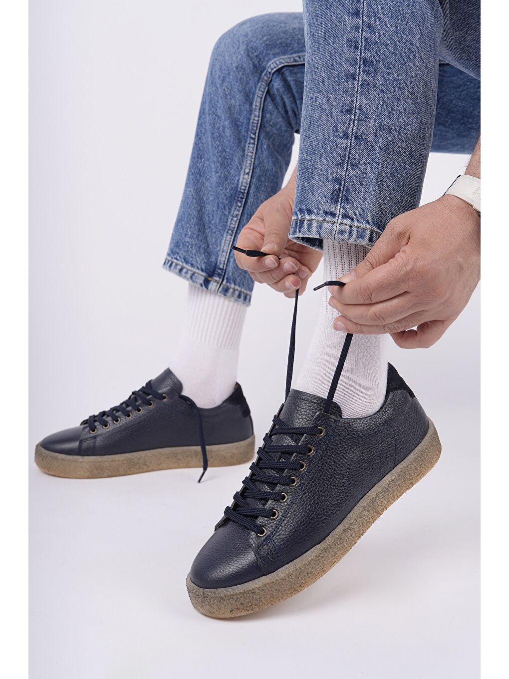Lacivert THOMAS Bağcıklı Hakiki Deri Erkek Günlük Sneaker Spor Ayakkabı-4