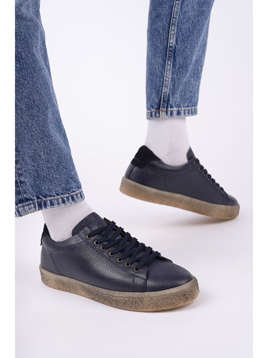 Lacivert THOMAS Bağcıklı Hakiki Deri Erkek Günlük Sneaker Spor Ayakkabı-5