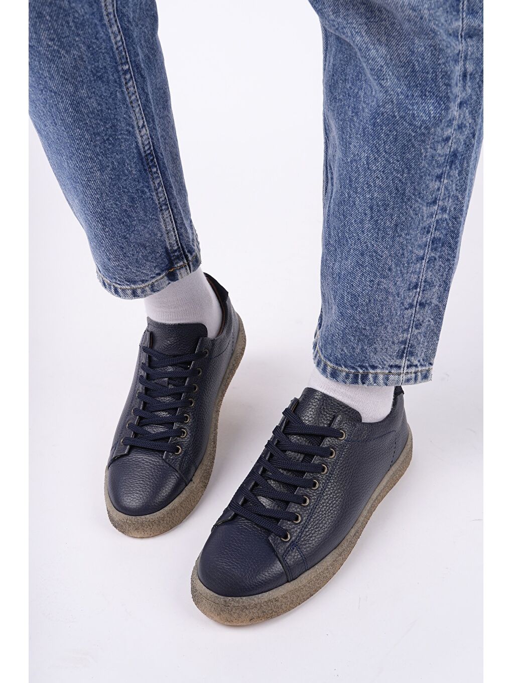 Lacivert THOMAS Bağcıklı Hakiki Deri Erkek Günlük Sneaker Spor Ayakkabı-6