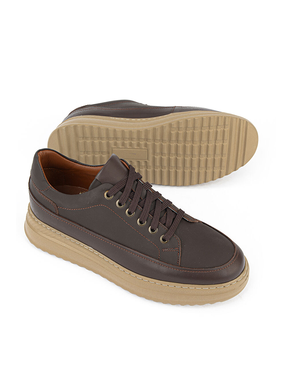 Kahverengi Erkek Hakiki Deri Günlük Sneaker 161983Z4022 Kahve-3