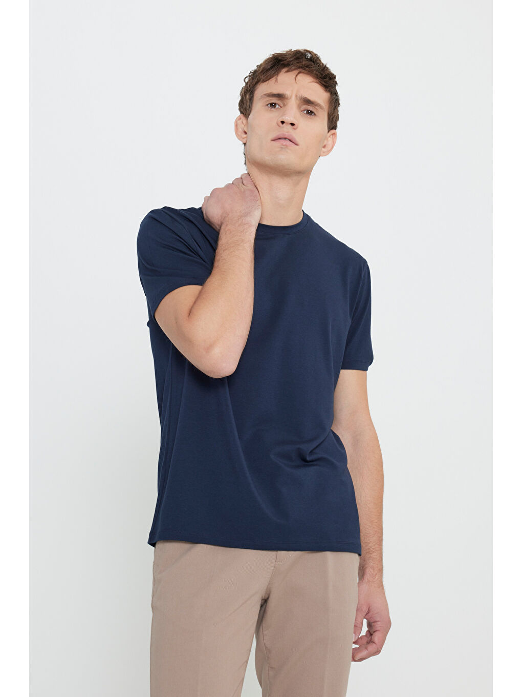 Erkek Lacivert Standart Fit Normal Kesim Bisiklet Yaka Pamuklu Tişört-2