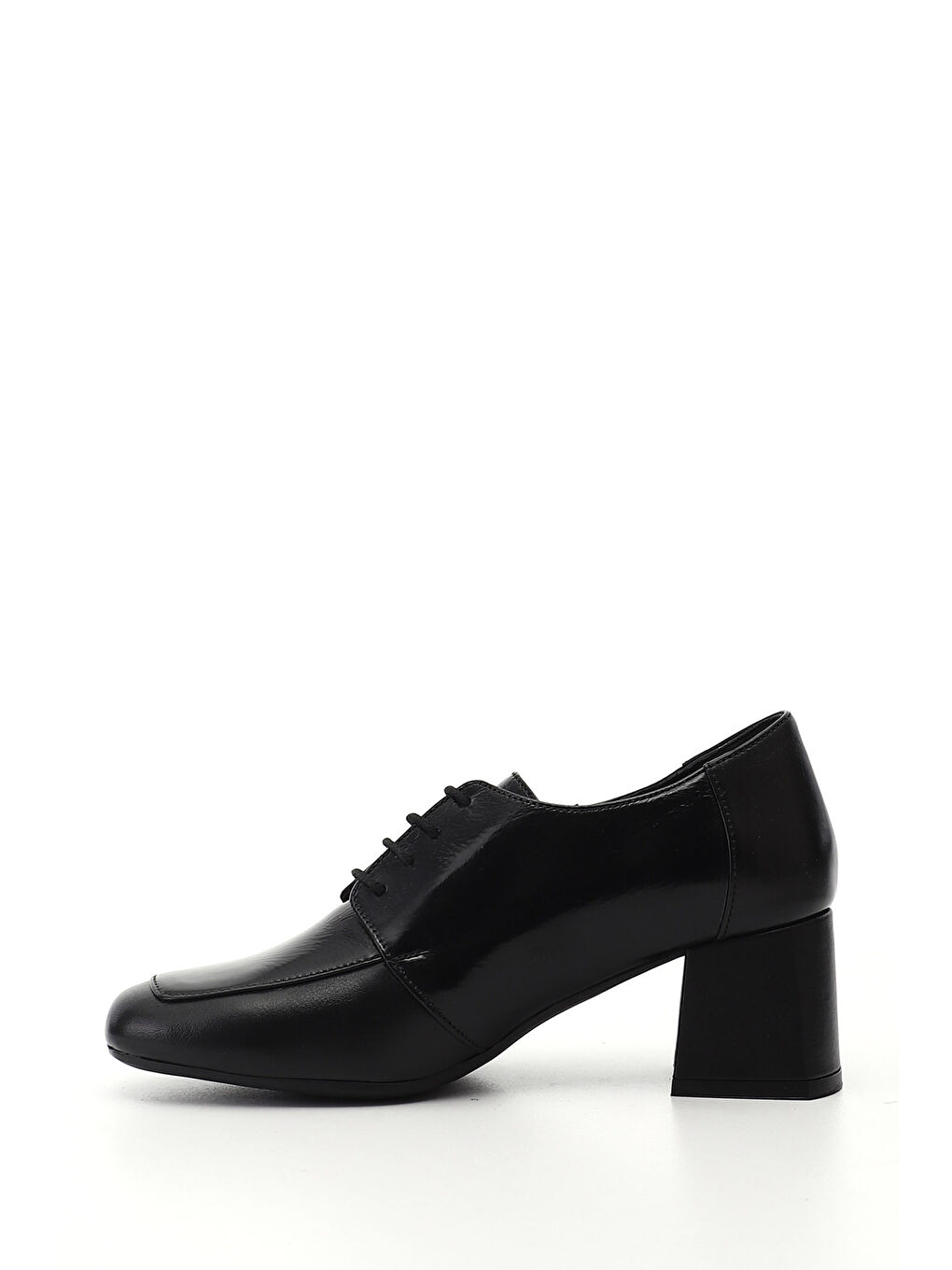 Siyah Kadın MAT SİYAH Bağcıklı Kalın Topuklu Hakiki Deri Ayakkabı-2