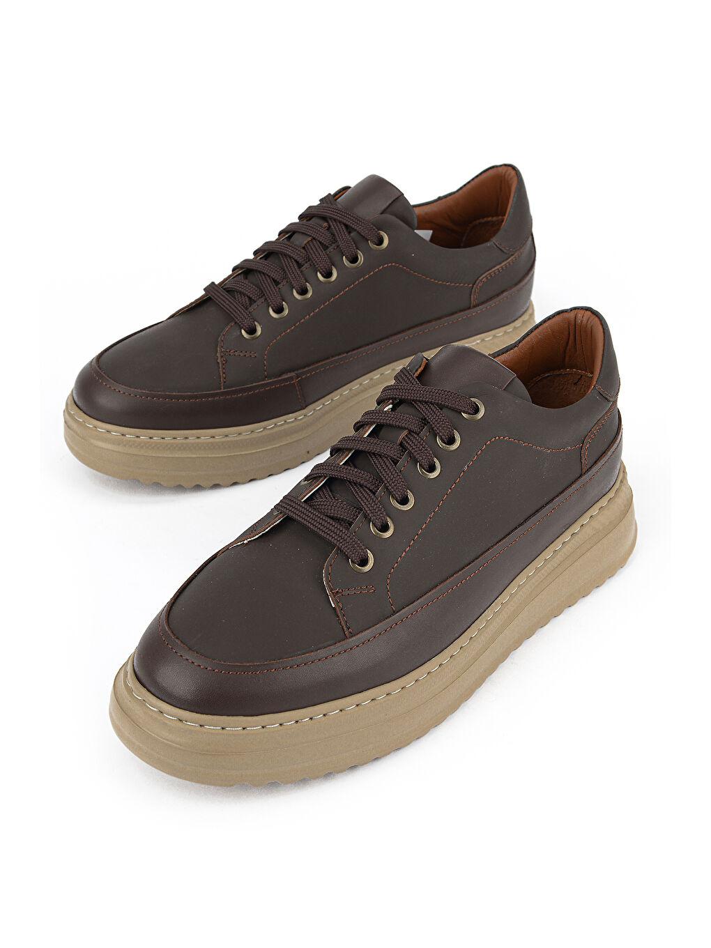 Kahverengi Erkek Hakiki Deri Günlük Sneaker 161983Z4022 Kahve-4