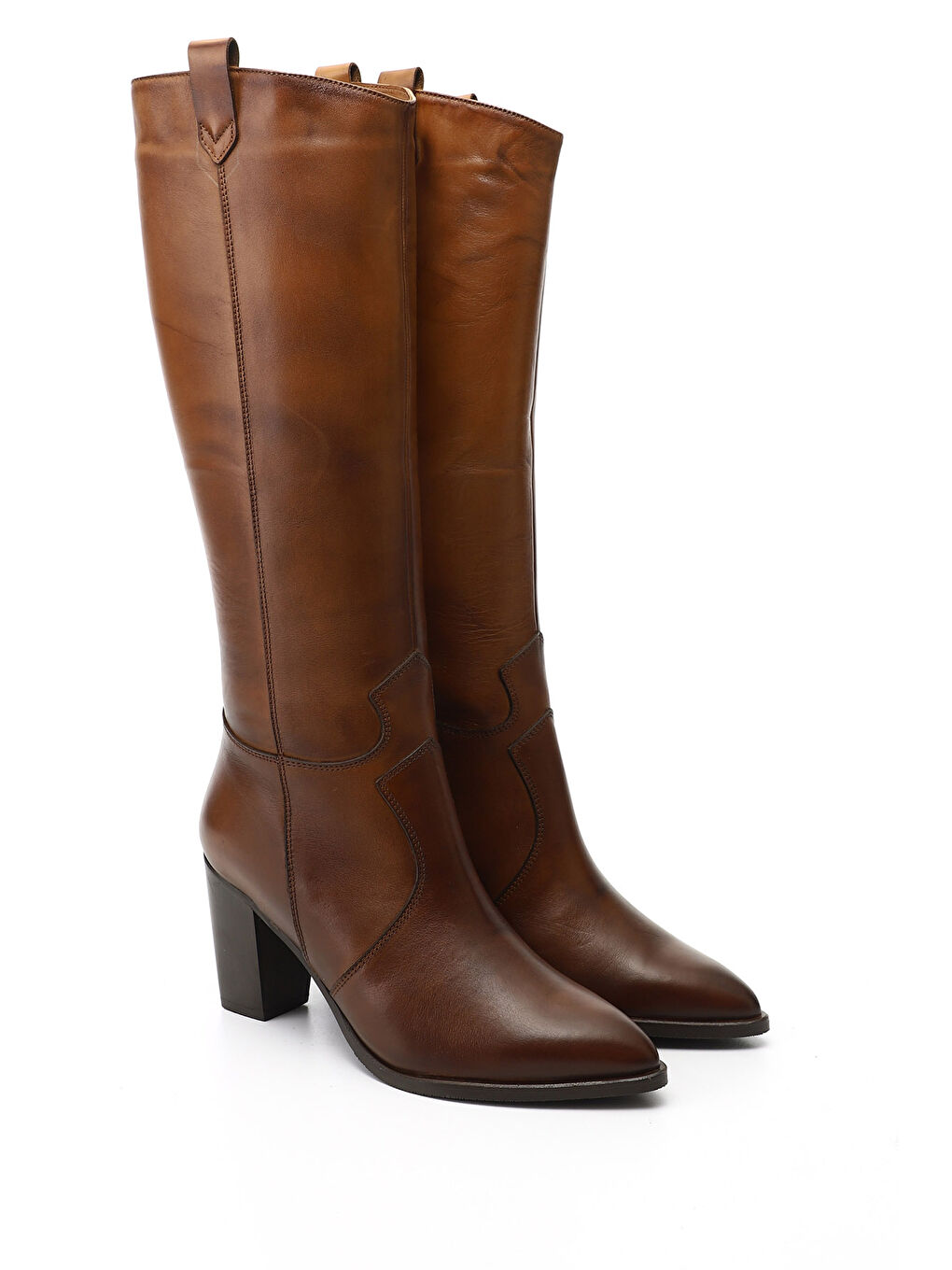 Kahverengi Kadın KAHVERENGİ-TABA Sivri Burun Kalın Topuklu Hakiki Deri Çizme-1