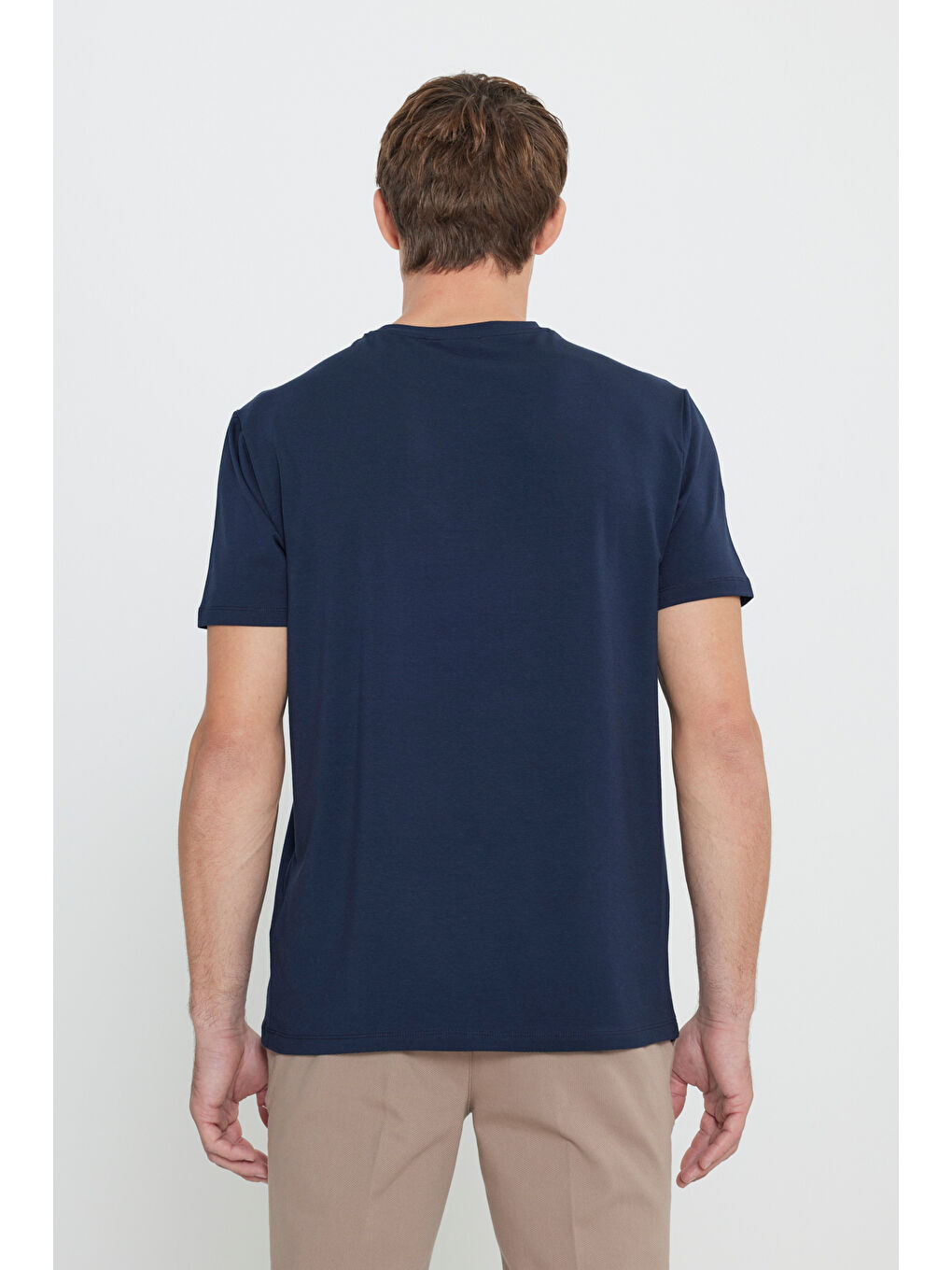 Erkek Lacivert Standart Fit Normal Kesim Bisiklet Yaka Pamuklu Tişört-4