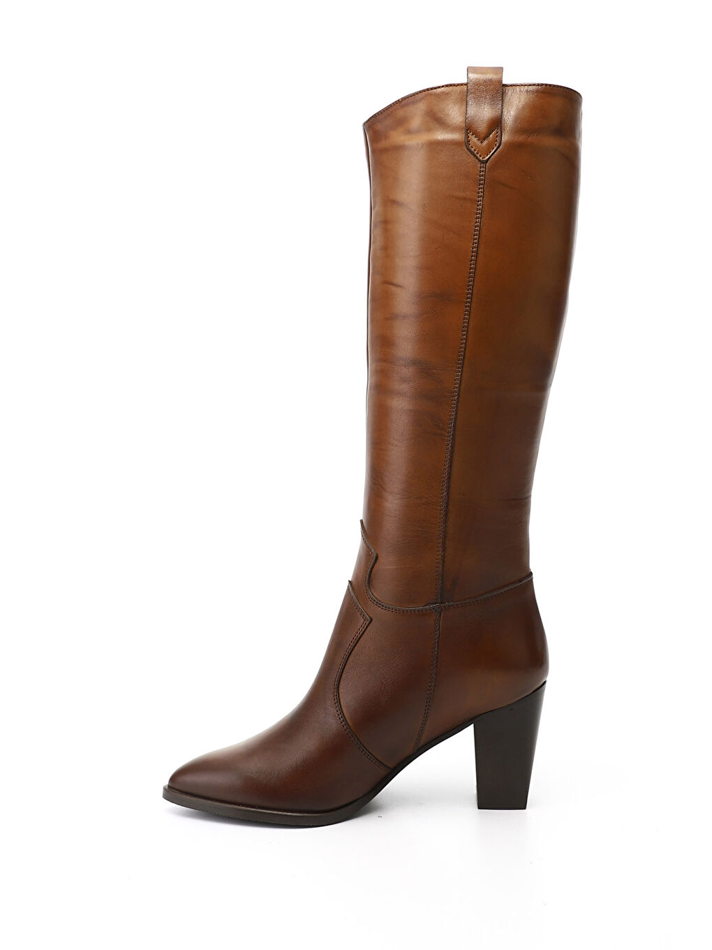 Kahverengi Kadın KAHVERENGİ-TABA Sivri Burun Kalın Topuklu Hakiki Deri Çizme-2