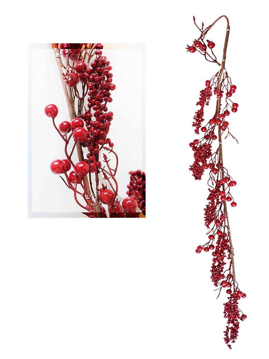 Kırmızı Yılbaşı Dekor Süsleri Kokina Berry Mini Meyve Detaylı Garland 150 cm-1