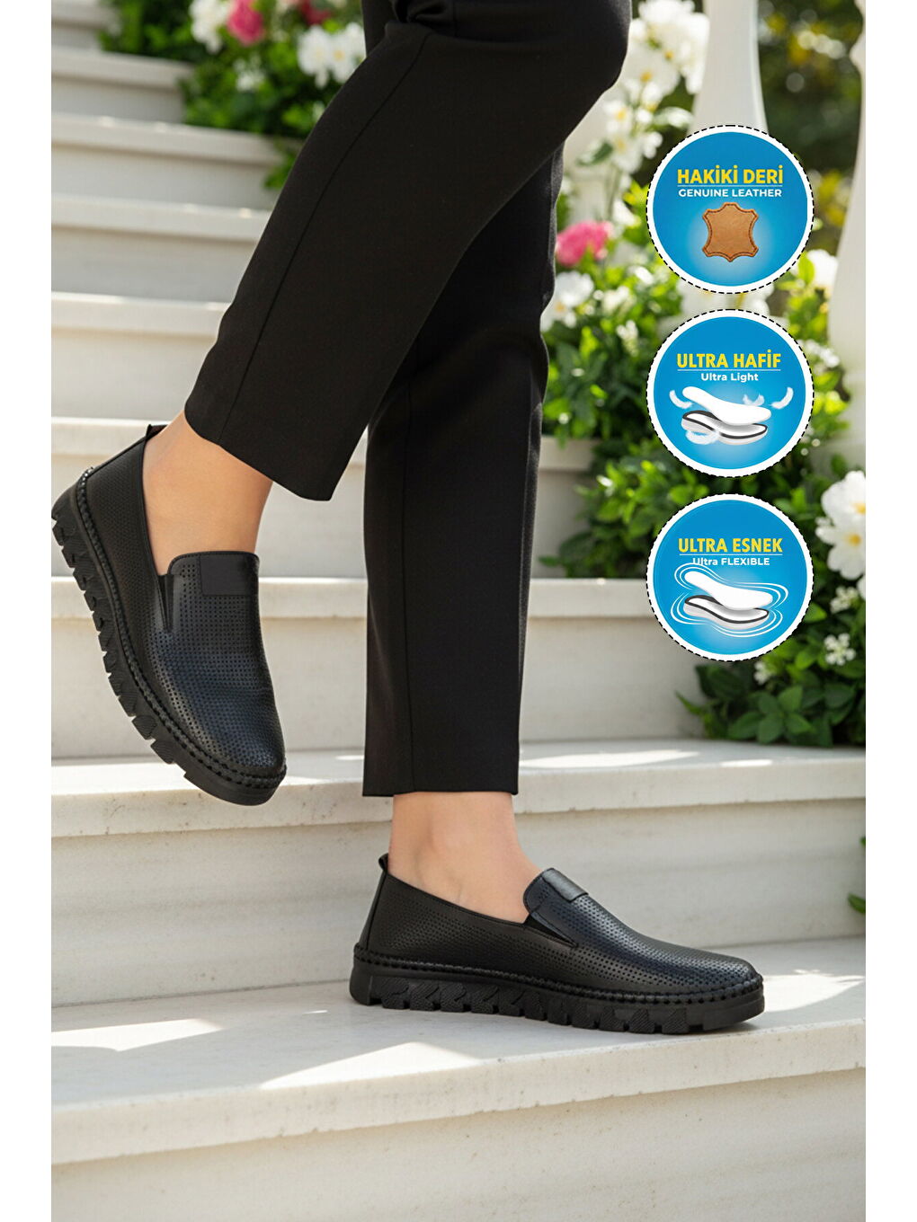 Premium Siyah Hakiki Deri Kadın Casual Ayakkabı 44410 Z-2