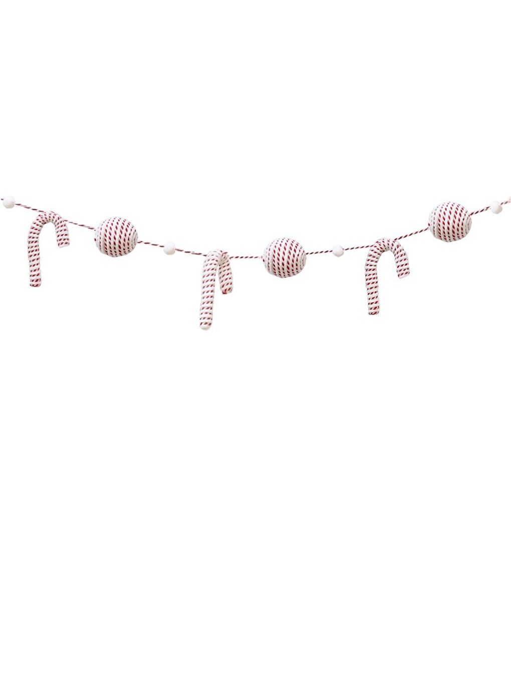 Yılbaşı Dekor Süsleri Baston Şeker Top Figürlü Garland Beyaz Kırmızı 180 cm-1