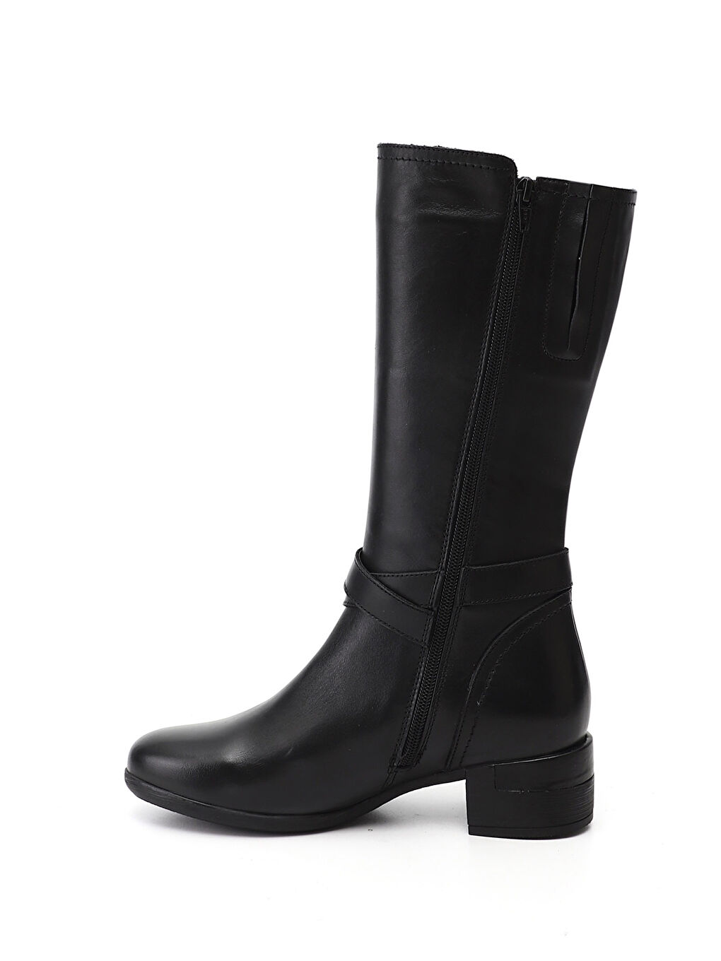 Siyah Kadın SİYAH Fermuarlı Kalın Topuklu Hakiki Deri Çizme-2