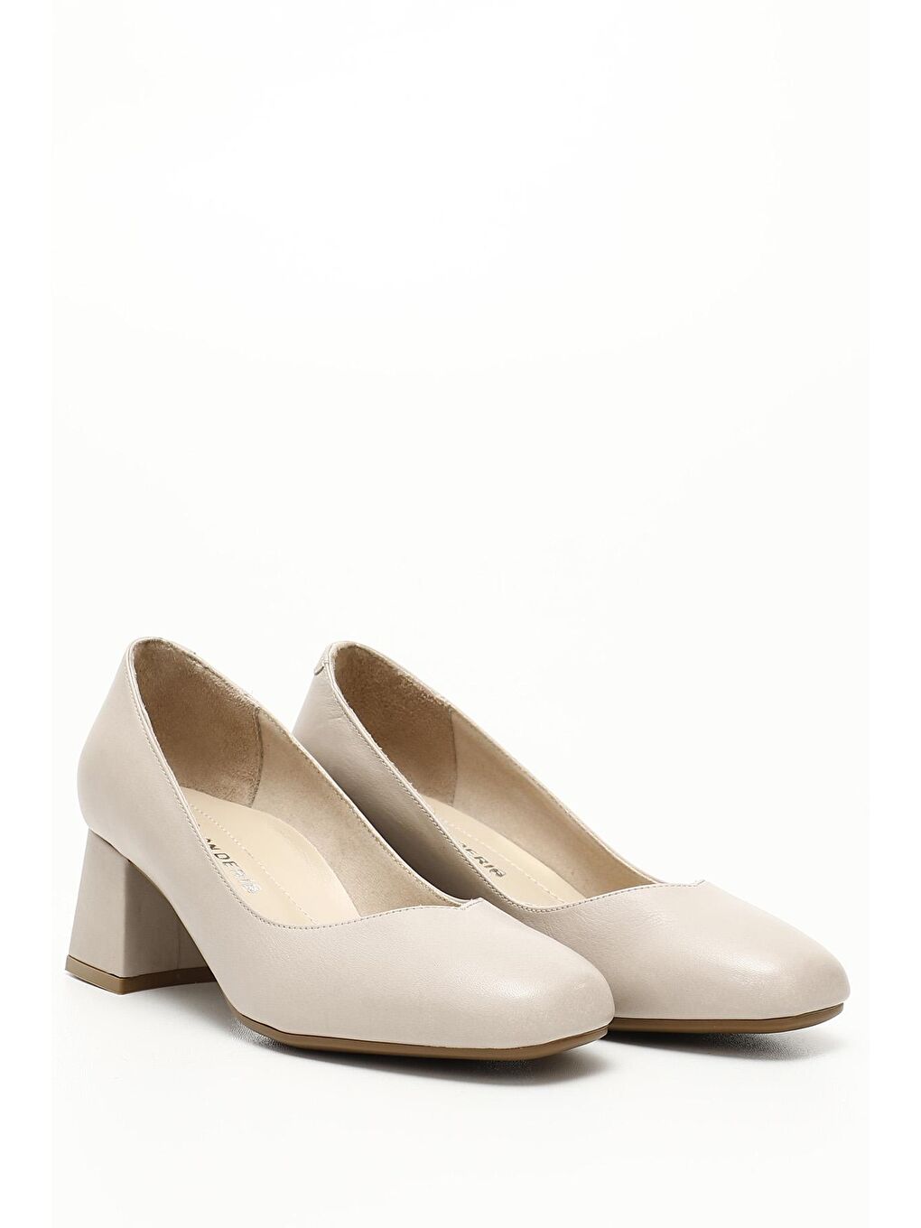 Bej BEJ  Hakiki Deri Orta Kalın Topuklu Kadın Ayakkabı 24226-1