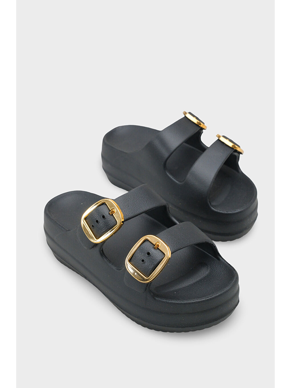 Siyah Nicki Eva Çift Tokalı Dolgu Tabanlı Kadın Terlik-1