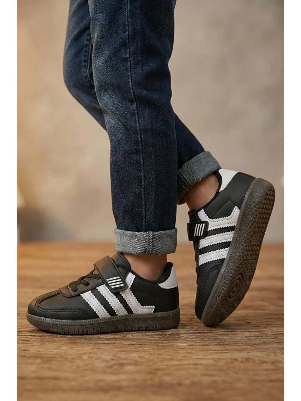 Siyah Samm Rahat Taban Cırtlı Bağcıklı Erkek Kız Çocuk Spor Ayakkabı-2