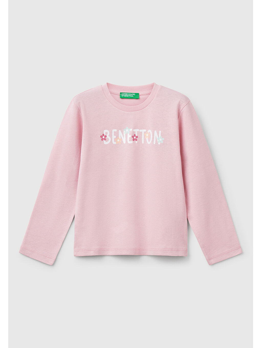 Kız Çocuk Pembe Simli Benetton Logo Baskılı Tişört