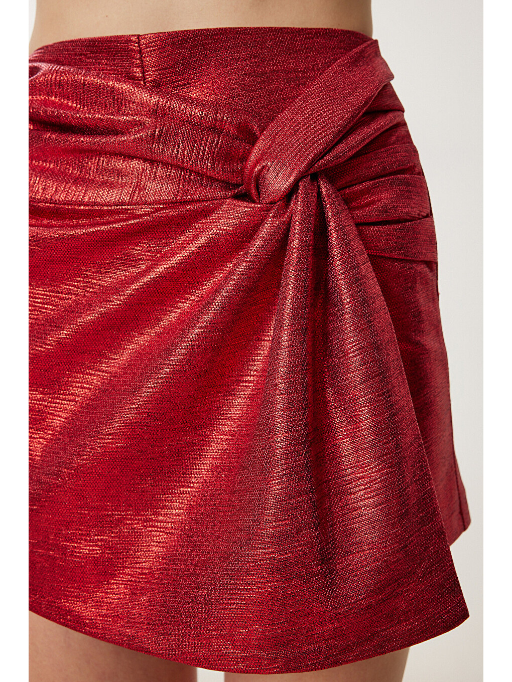 Bordo Düğümlü Parıltılı Mini Şort Etek BORDO LWF0043-3