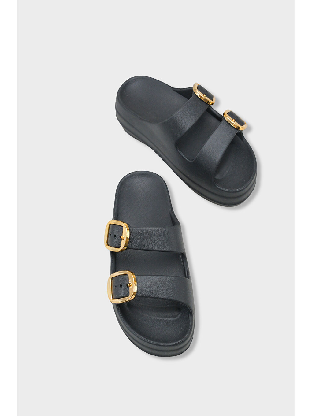 Siyah Nicki Eva Çift Tokalı Dolgu Tabanlı Kadın Terlik-5