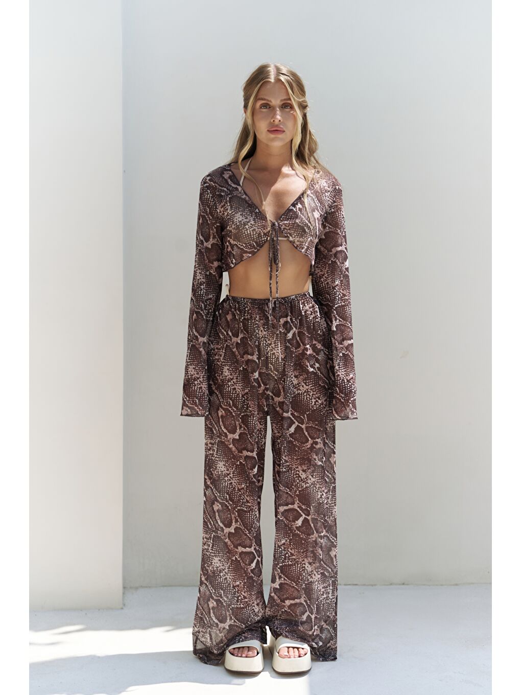 Bej Donovarah Vizon Crop Pantolon Takım