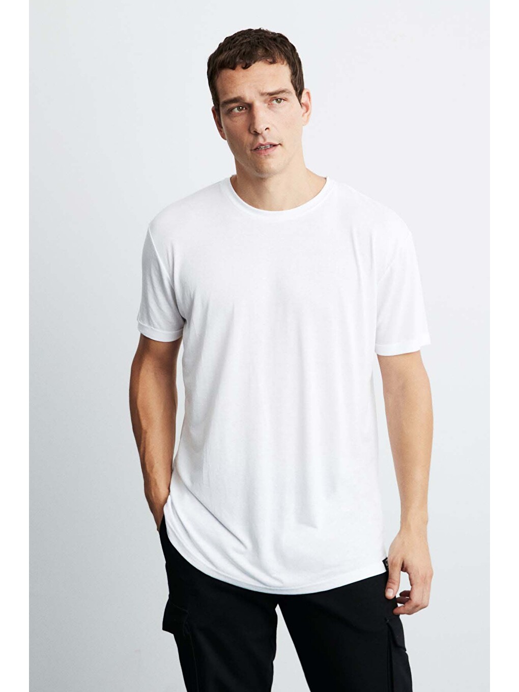 Beyaz OSCAR Erkek Comfort Fit Uzun Dökümlü Kumaş BEYAZ T-Shirt