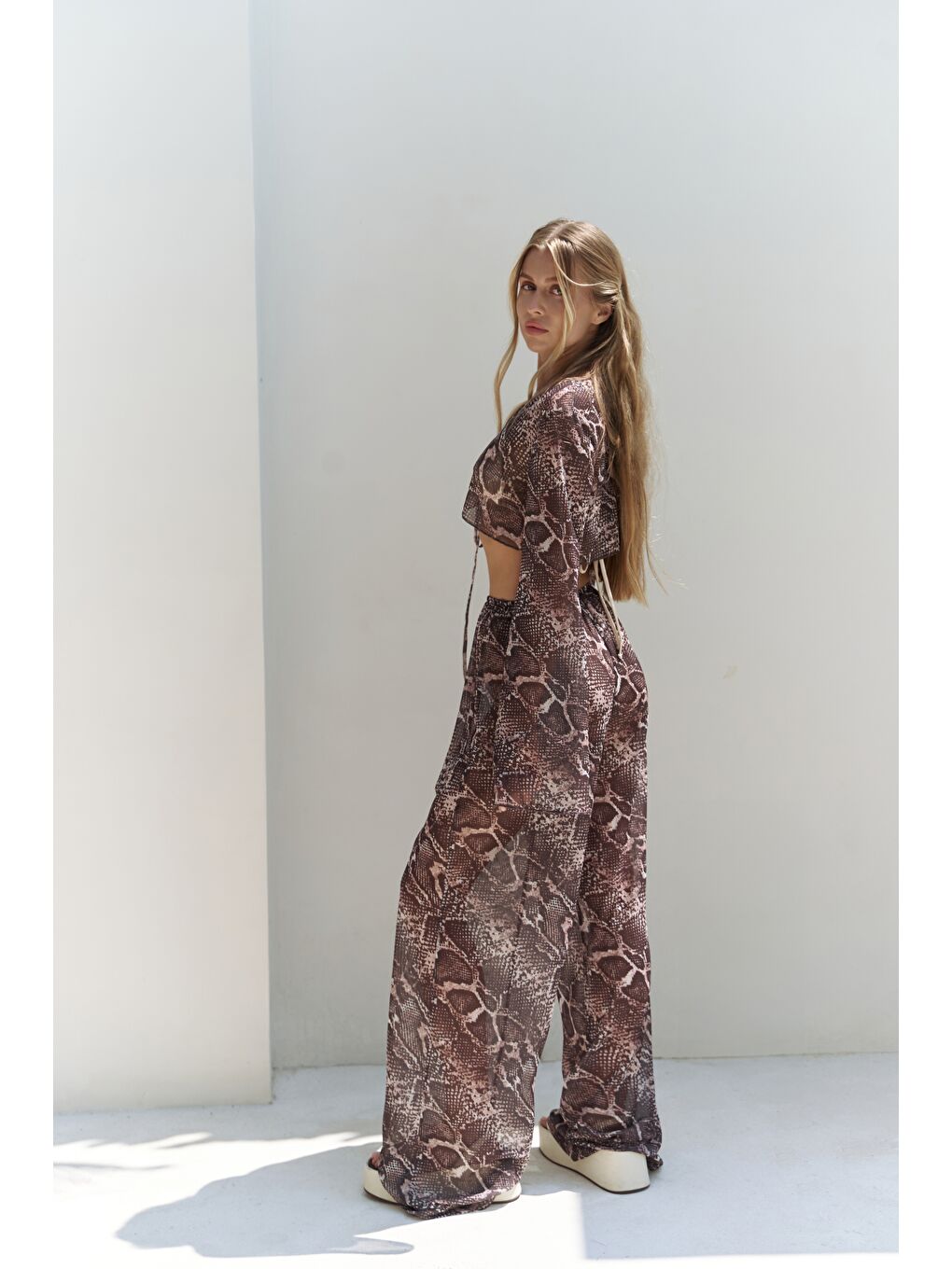 Bej Donovarah Vizon Crop Pantolon Takım-1