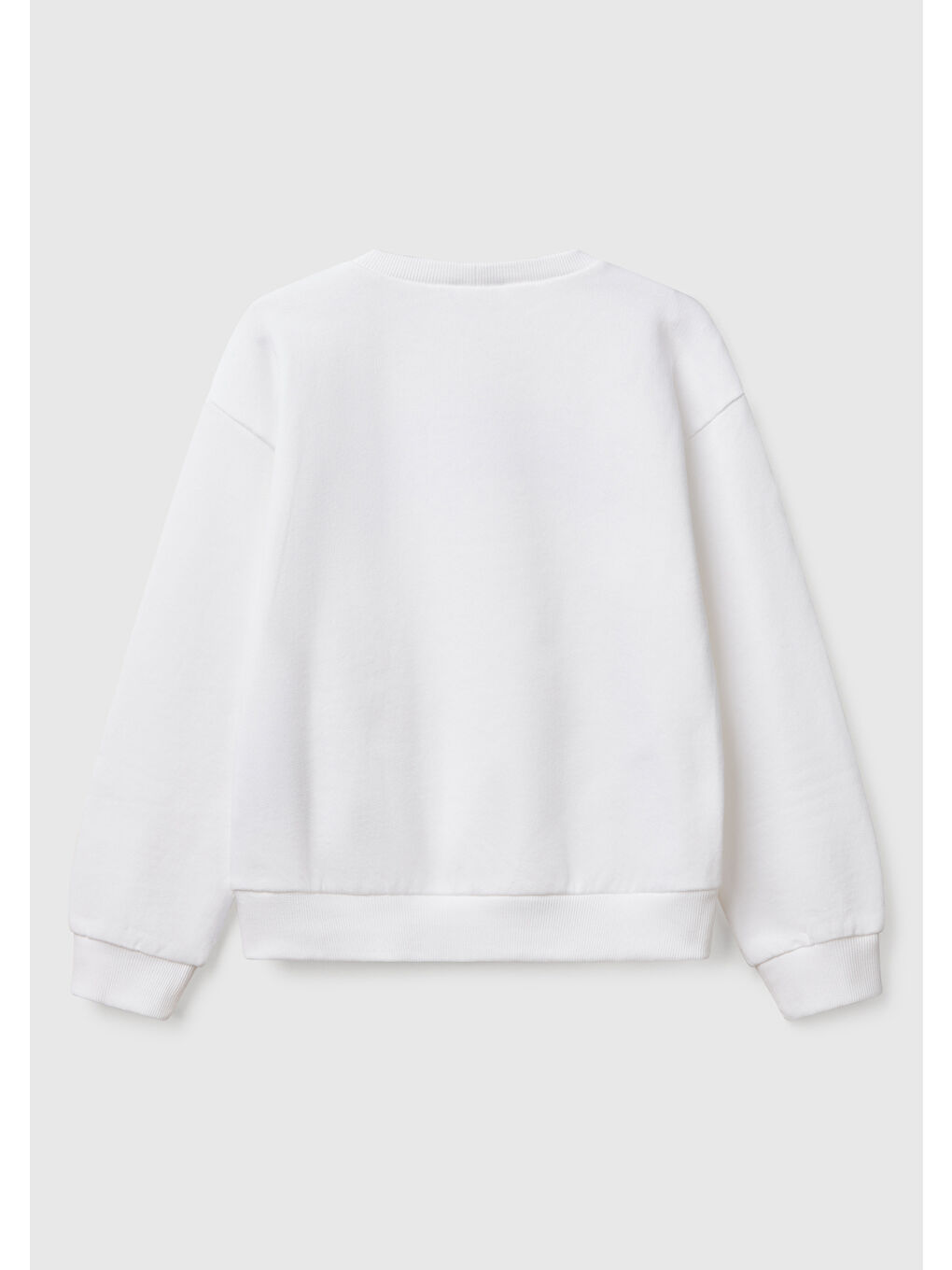 Kız Çocuk Beyaz Simli Benetton Logo Baskılı Bisiklet Yaka Sweatshirt-1