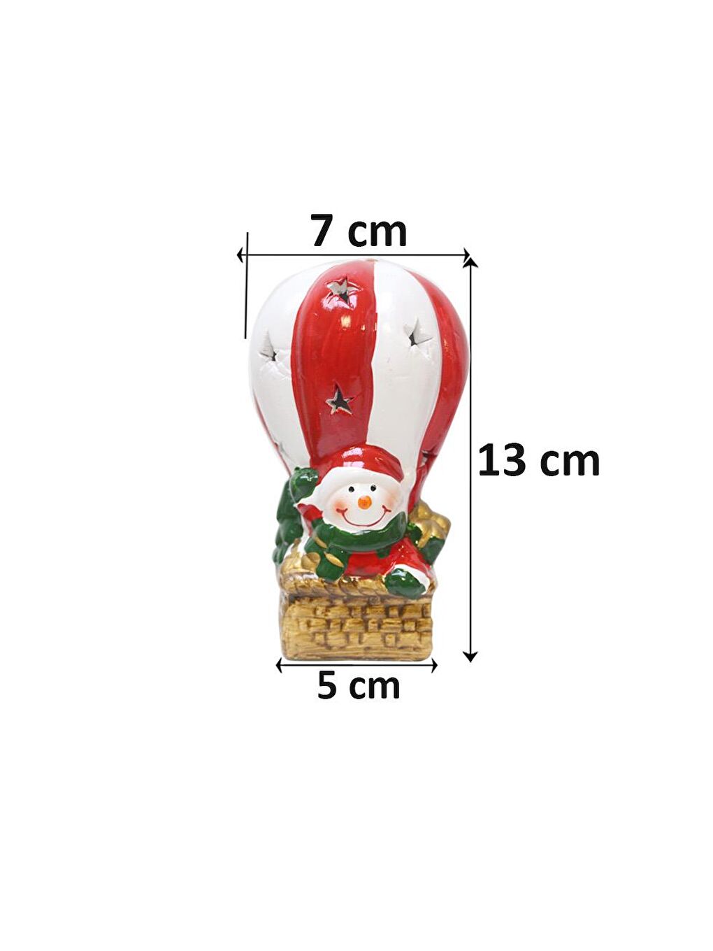 Kırmızı Yılbaşı Hediyelik Seramik Dekor Süsü Işıklı Kardan Adam Biblo 13 cm-2