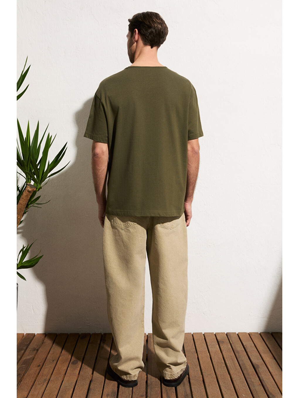 Haki AXION Erkek %100 Organik Pamuklu Yuvarlak Yakalı Regular Fit HAKİ T-Shirt-4