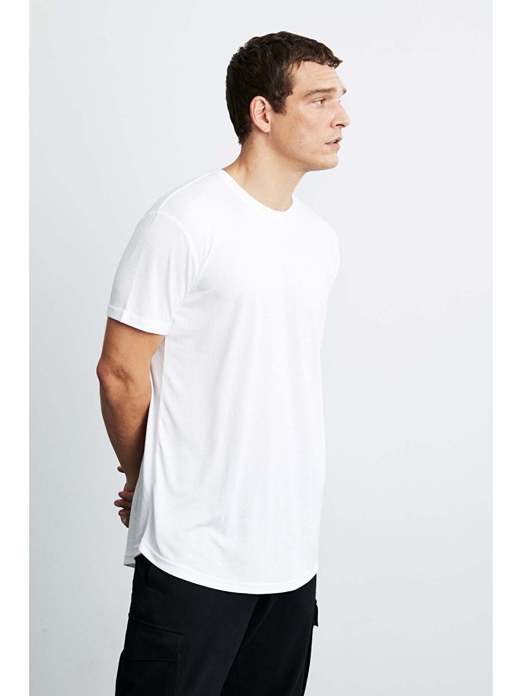 Beyaz OSCAR Erkek Comfort Fit Uzun Dökümlü Kumaş BEYAZ T-Shirt-1