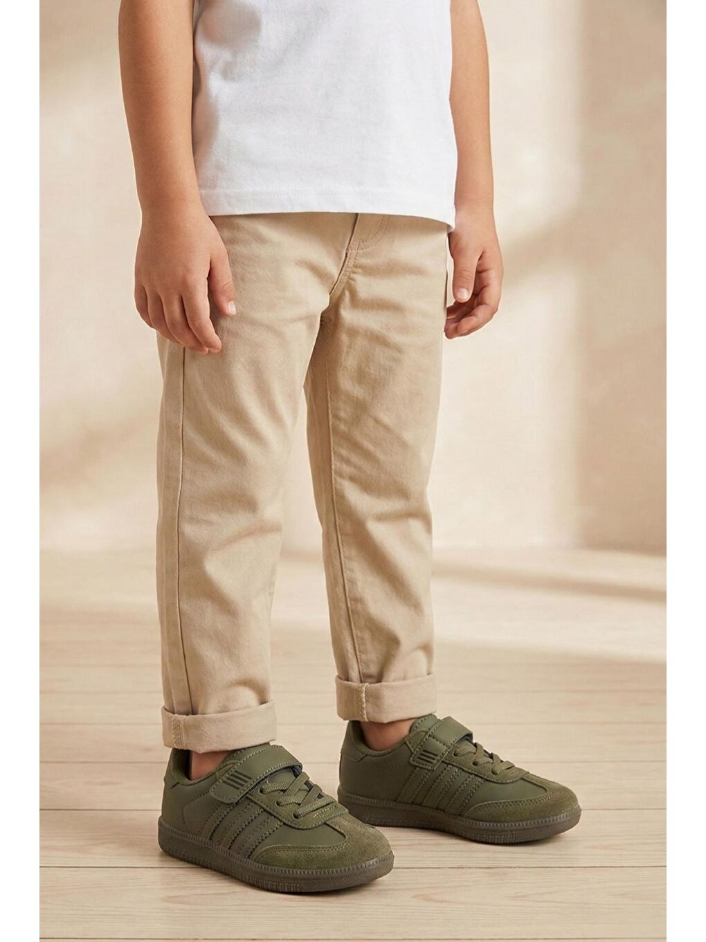 Haki Samm Rahat Taban Cırtlı Bağcıklı Erkek Kız Çocuk Spor Ayakkabı-1