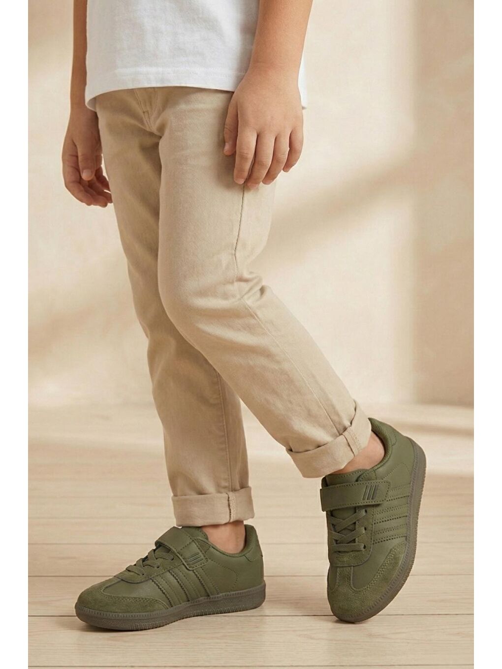 Haki Samm Rahat Taban Cırtlı Bağcıklı Erkek Kız Çocuk Spor Ayakkabı-2